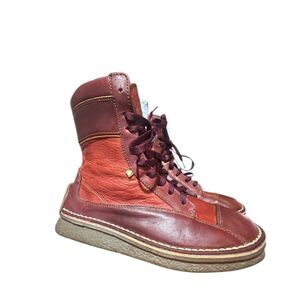 El Naturalista Red Leather High Ankle Lace Y2K Boots Sz 39 US 8.5 Women Artisan